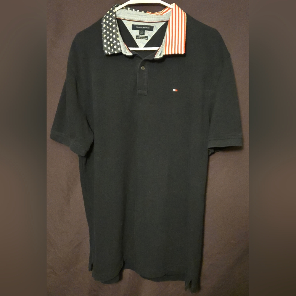 TOMMY HILFIGER Vintage 90s Men's American Flag Collar Polo Shirt